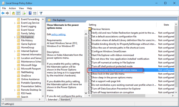 Show Hibernate in Power menu