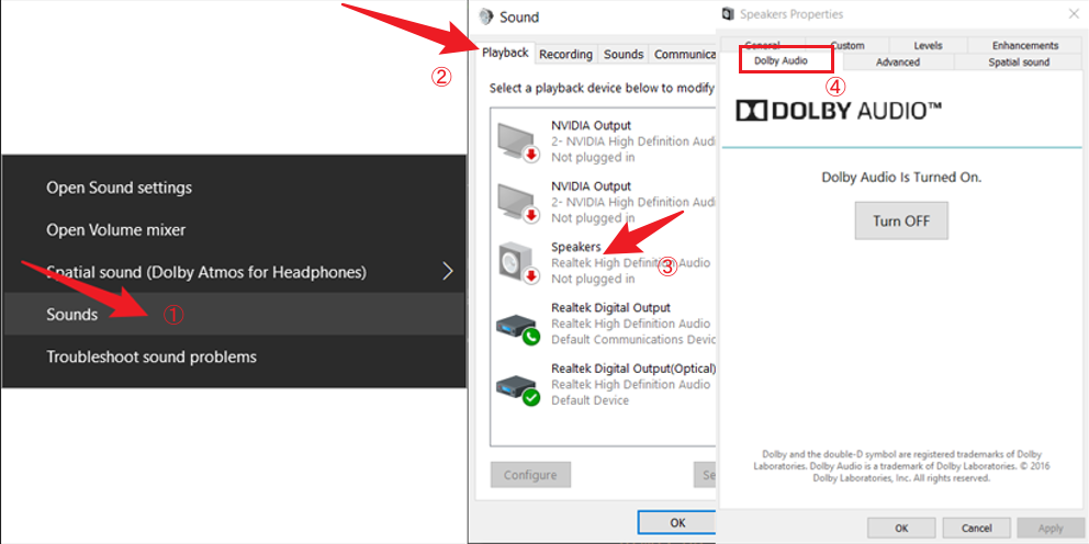 Check Dolby Atmos support from sound pannel