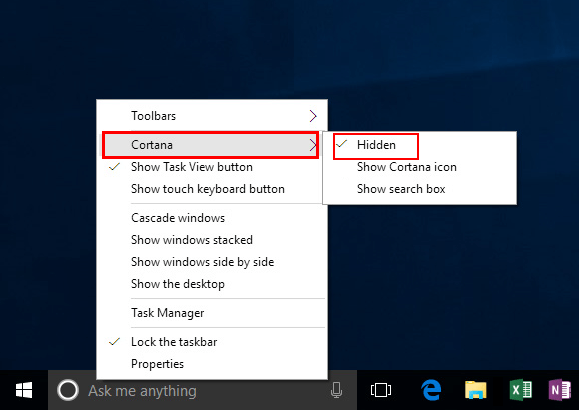 Hide Cortana icon