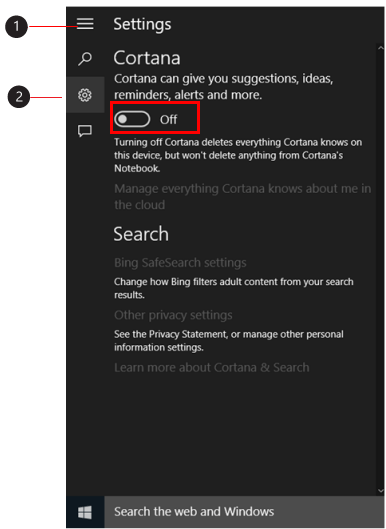 Turn off Cortana