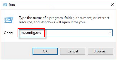 Type msconfig.exe in Run dialog