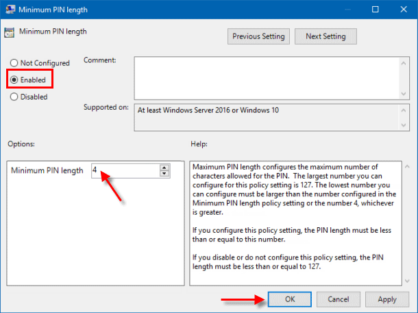 Configure PIN length