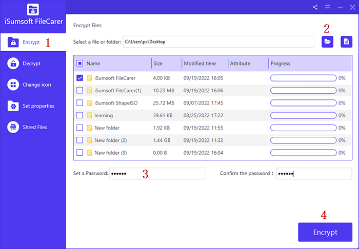 encrypt files and folders with iSumsoft FileCarer