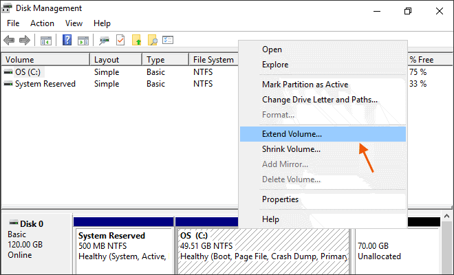 Extend C partition volume