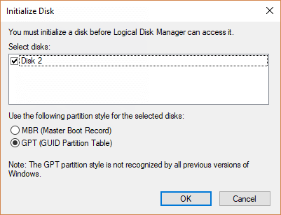 Initialize disk