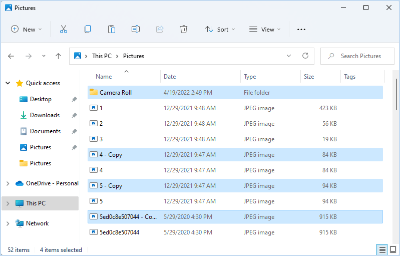 manaully delete duplicate photos using File Explorer