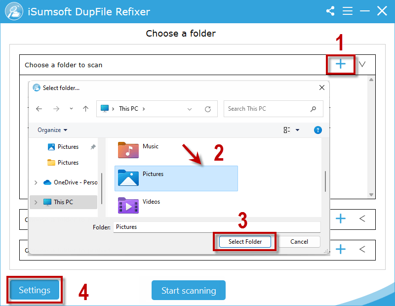 choose scan folder to find duplicate photos