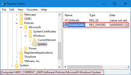 Double-click DisableCMD key