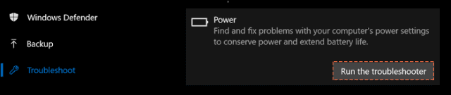 Run power troubleshooter