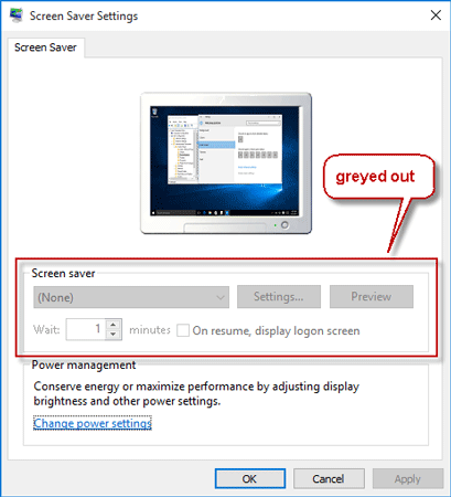 Screen Saver Settings greyed out