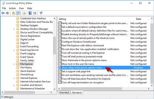 Show sleep in Power options menu