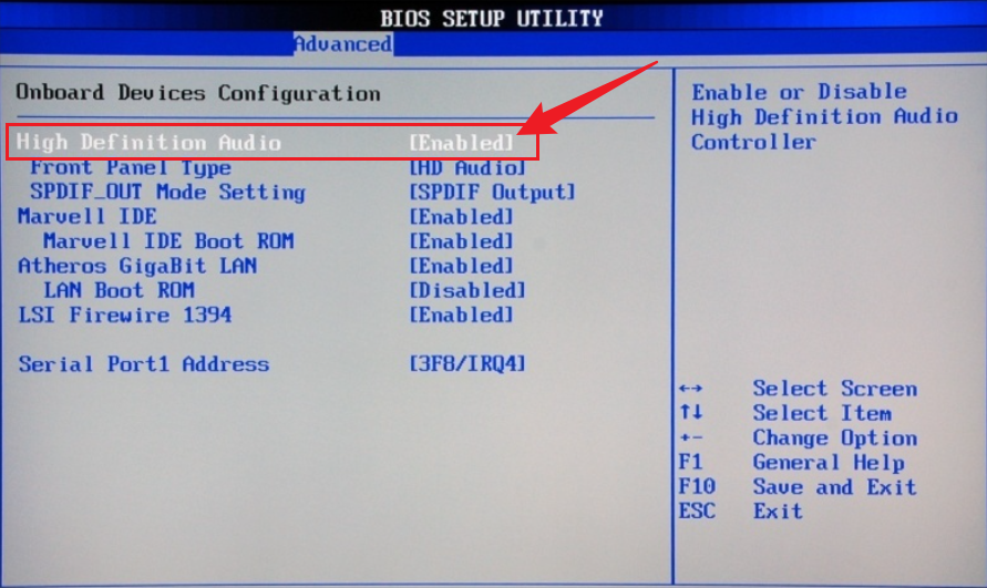 Enable sound settings on BIOS