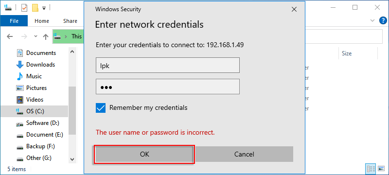 enter username and password