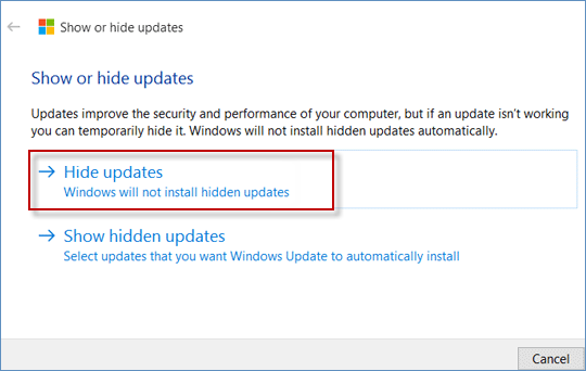 click hide updates