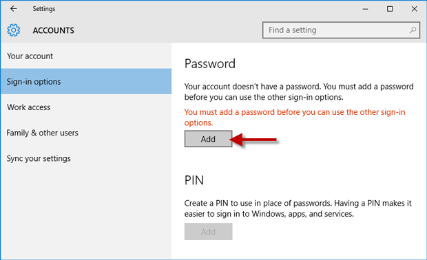 Click Add under Password