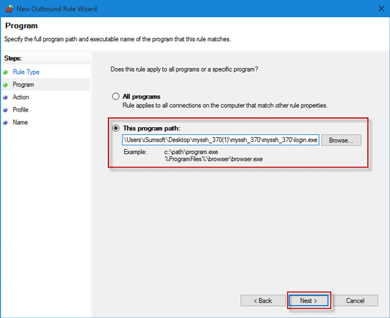 Type program path