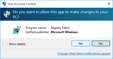 Click Yes to run Regedit