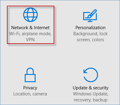 click network and internet option