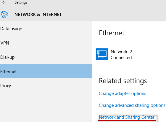 tap network and sharing center 