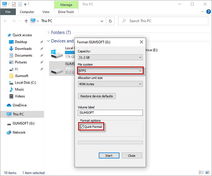 convert to NTFS in File Explorer