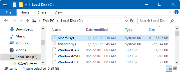 View hiberfil.sys file