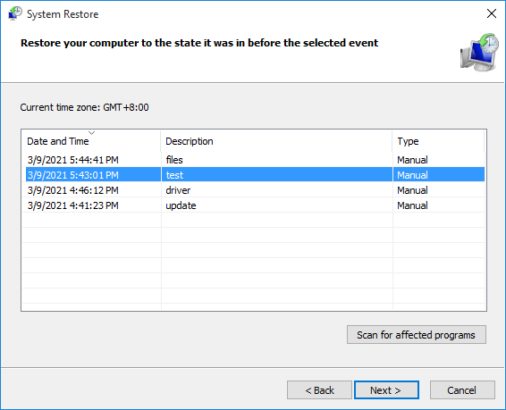 view restore points