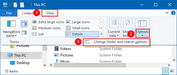 Change folder and search options