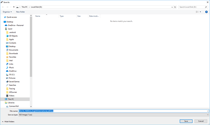 choose where to save Windows 10 iso