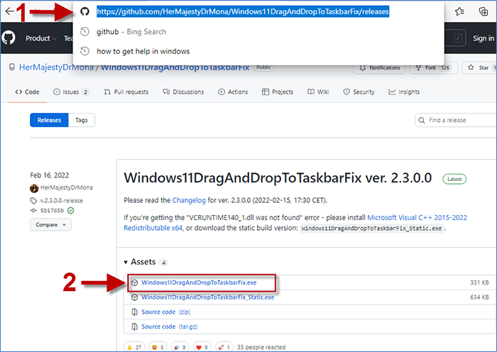 Visit github page and download Windows11DragAndDropToTaskbarFix file