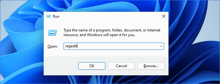 enter regedit in Run window