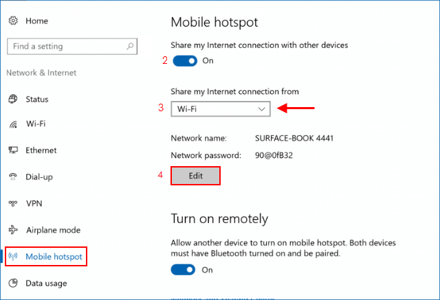 Setup and turn on Mobile Hotspot