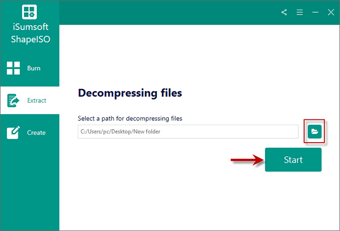 set a destination folder to save extracted iso files and click on Start