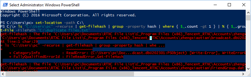 find duplicate files using Windows PowerShell