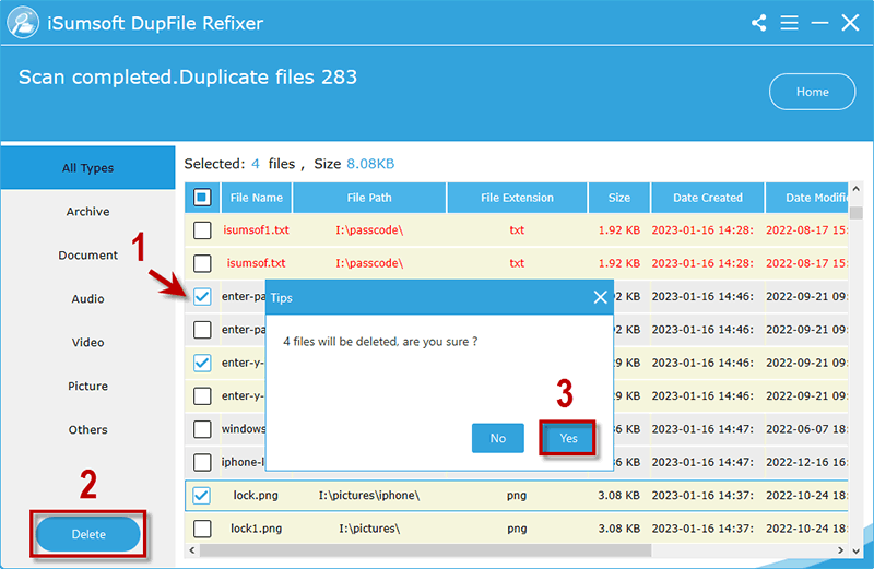 choose duplicate files to delete