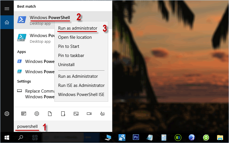 run Windows PowerShell as administrator