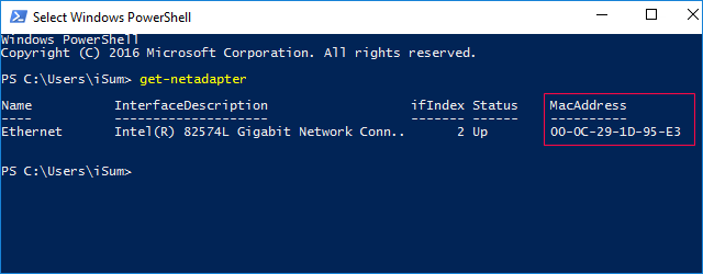 Find MAC address in PowerShell