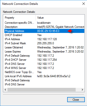 Network connection details