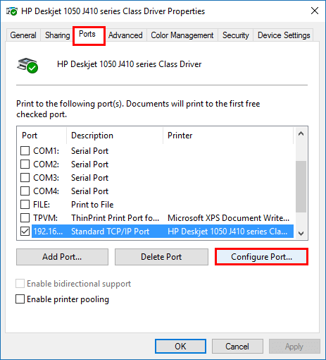 Click Configure Port