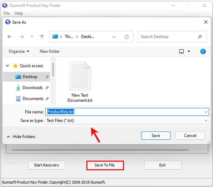 save product key to Notepad file