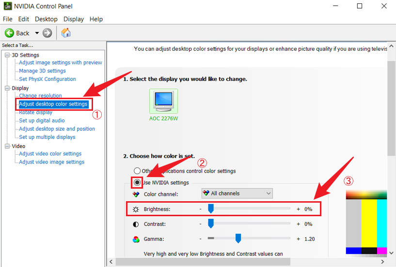 adjust brightness form display card control panel