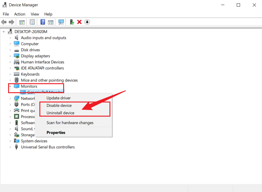 disable or uninstall your display device