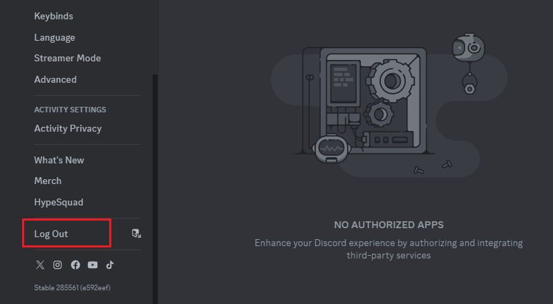 log out discord account