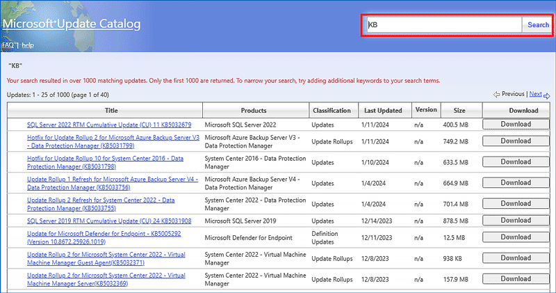 download windows update package