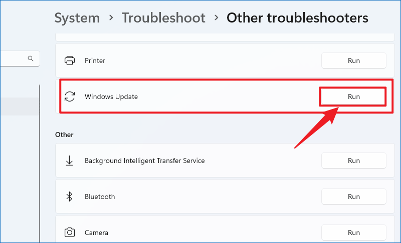 run windows update troubleshooter