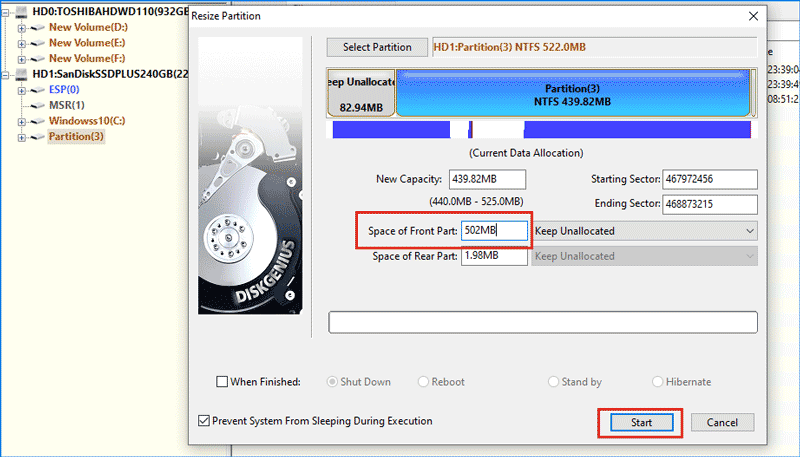 extend winre recovery partition via diskgenius