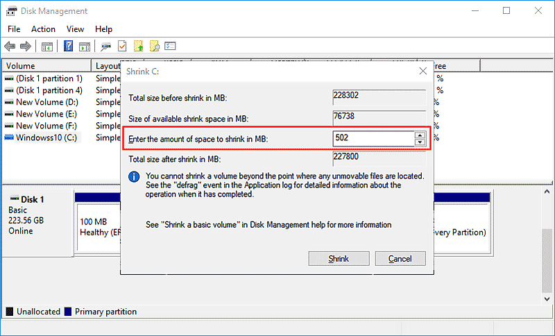 shrink c drive