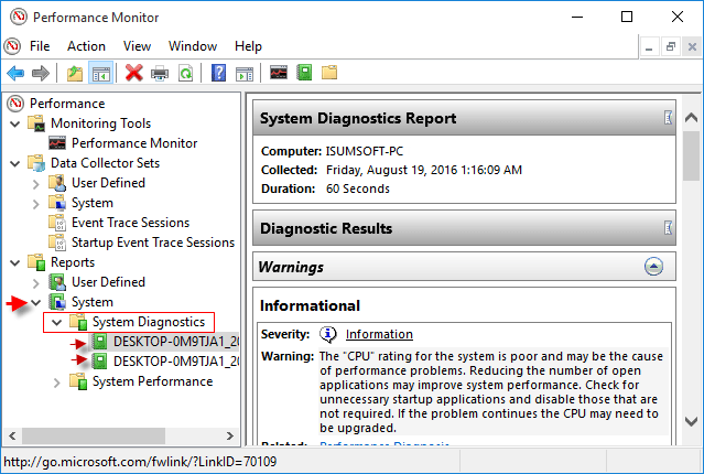 View System Diagnostics Reports