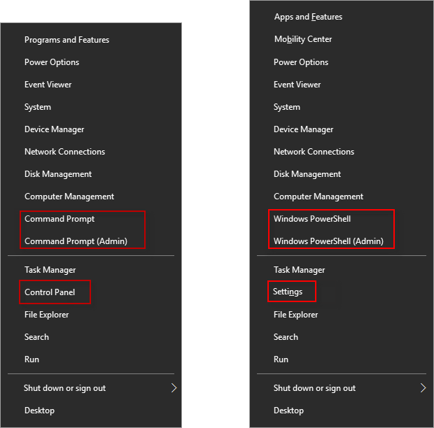 Restore Control Panel and Command Prompt to WinX menu