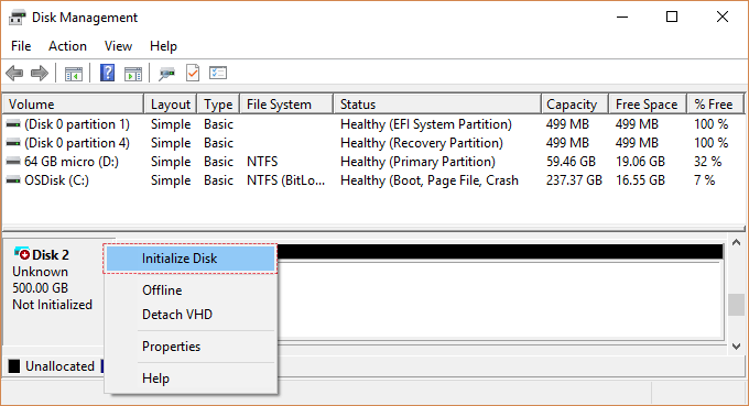 Initialize disk