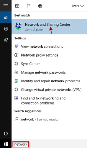 type network in search field